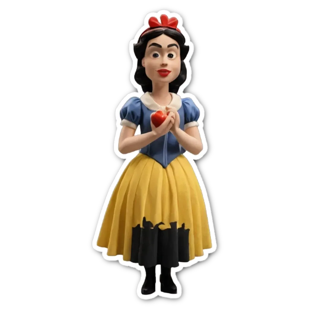 A sticker of snow white character holding an apple.