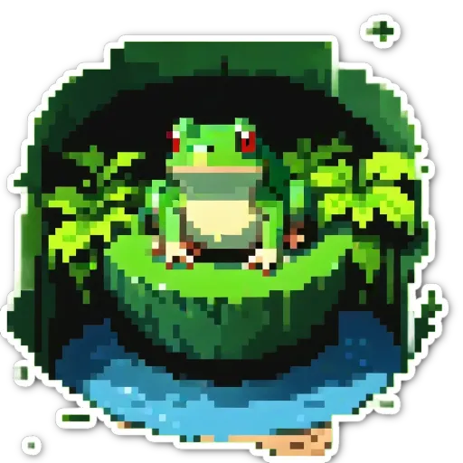 A frog in a pond that is in the middle of the water.