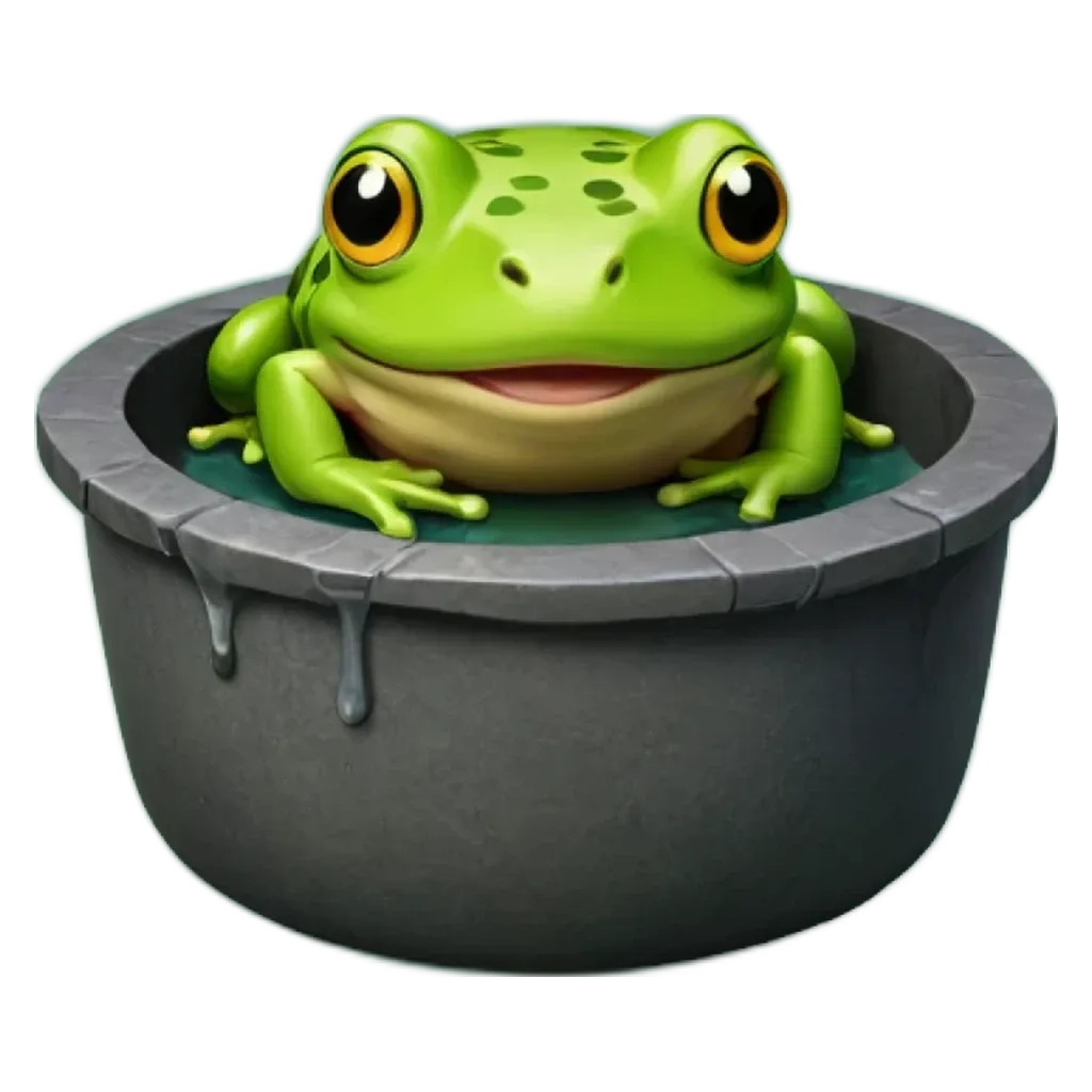 A picture of a green frog in a bowl.