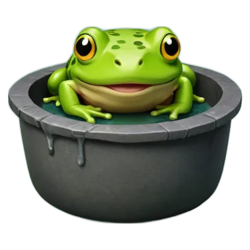 A picture of a green frog in a bowl.