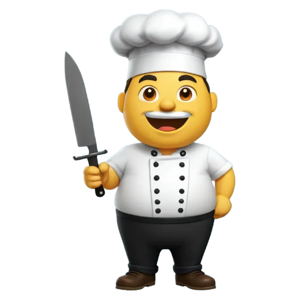 A cartoon depiction of a chef holding a knife.