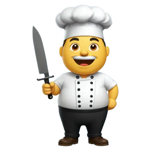 A cartoon depiction of a chef holding a knife.