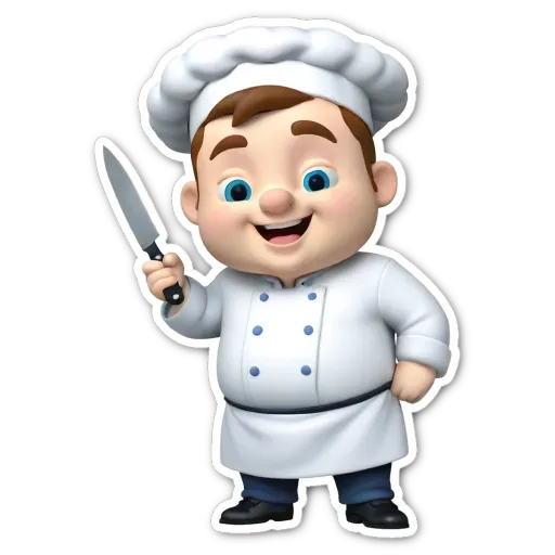 A cartoon picture of a chef holding a knife.