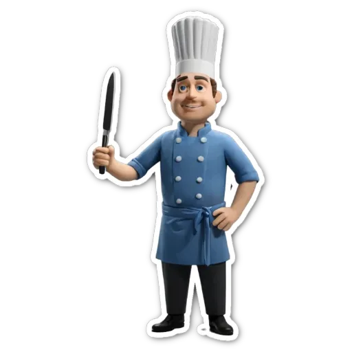 A cartoon picture of a chef holding a knife.