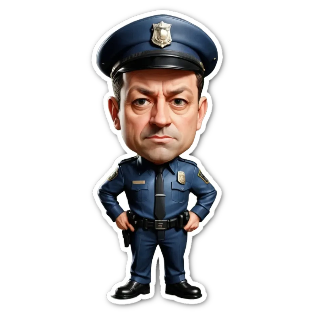 A sticker of a police officer with his hand on his hip.