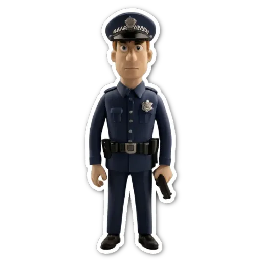 A sticker of a toy policeman with a gun.