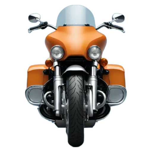 An orange motorcycle is photographed from the side.