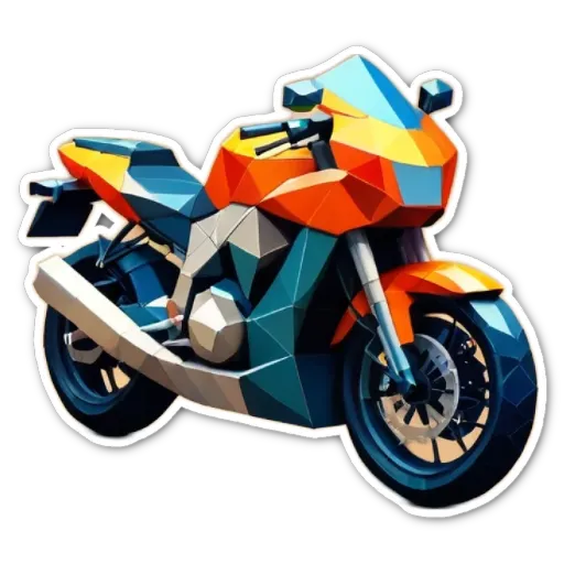 A colorful 3D printed motorcycle on a black background.