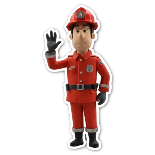 A sticker of a fireman who is waving.