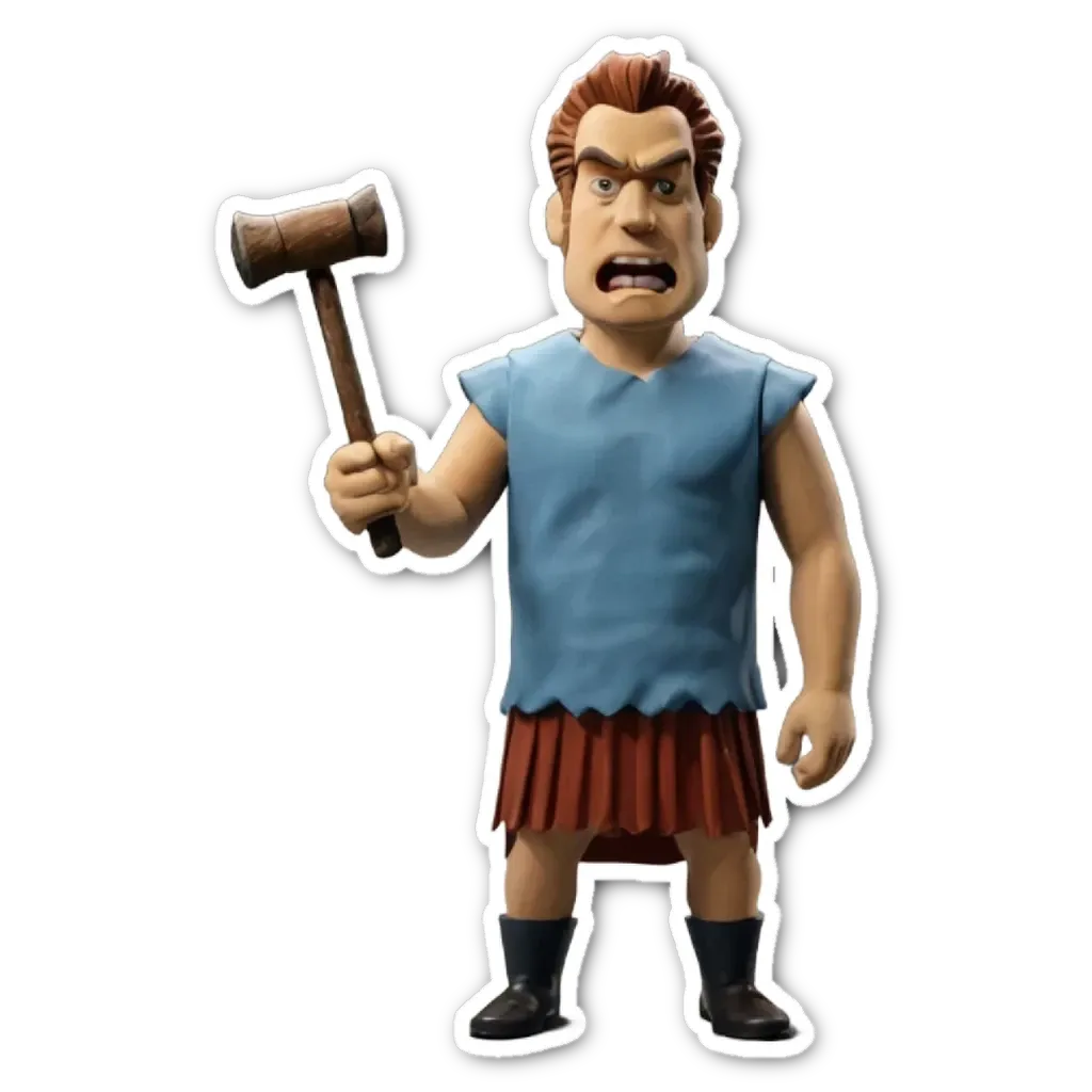 A character from a video game holding a hammer.