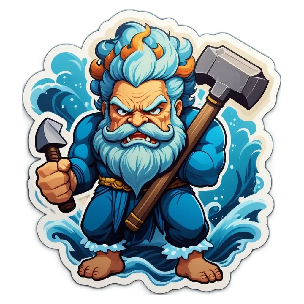 A cartoon drawing of a man with a hammer and a large beard.
