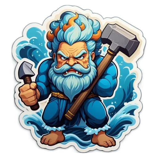 A cartoon drawing of a man with a hammer and a large beard.