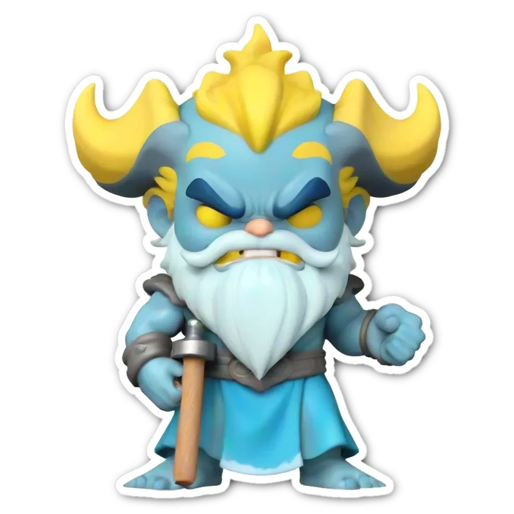 A figurine of a battlesome man with a hammer and a blue robe.