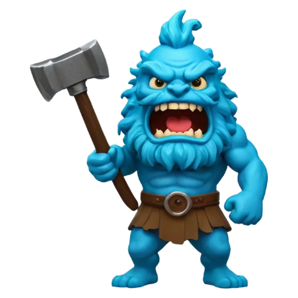 a blue figure holding a hammer that is not very attractive.