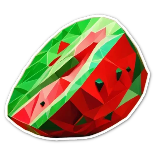 A watermelon polyhedron is depicted with a slice removed.