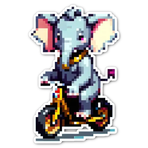 A elephant riding a bike on a black background.