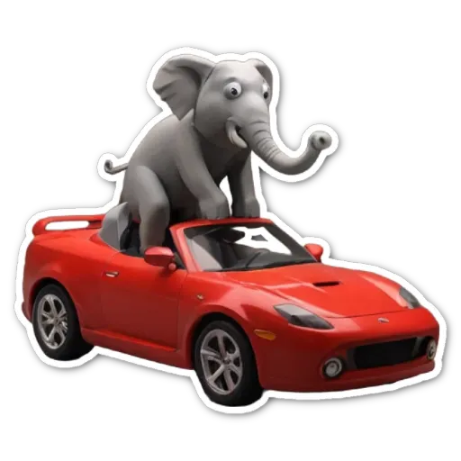 A car with a large elephant on top of it.