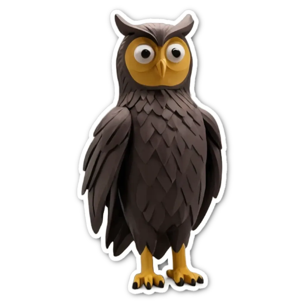 A sticker of an owl with yellow eyes.