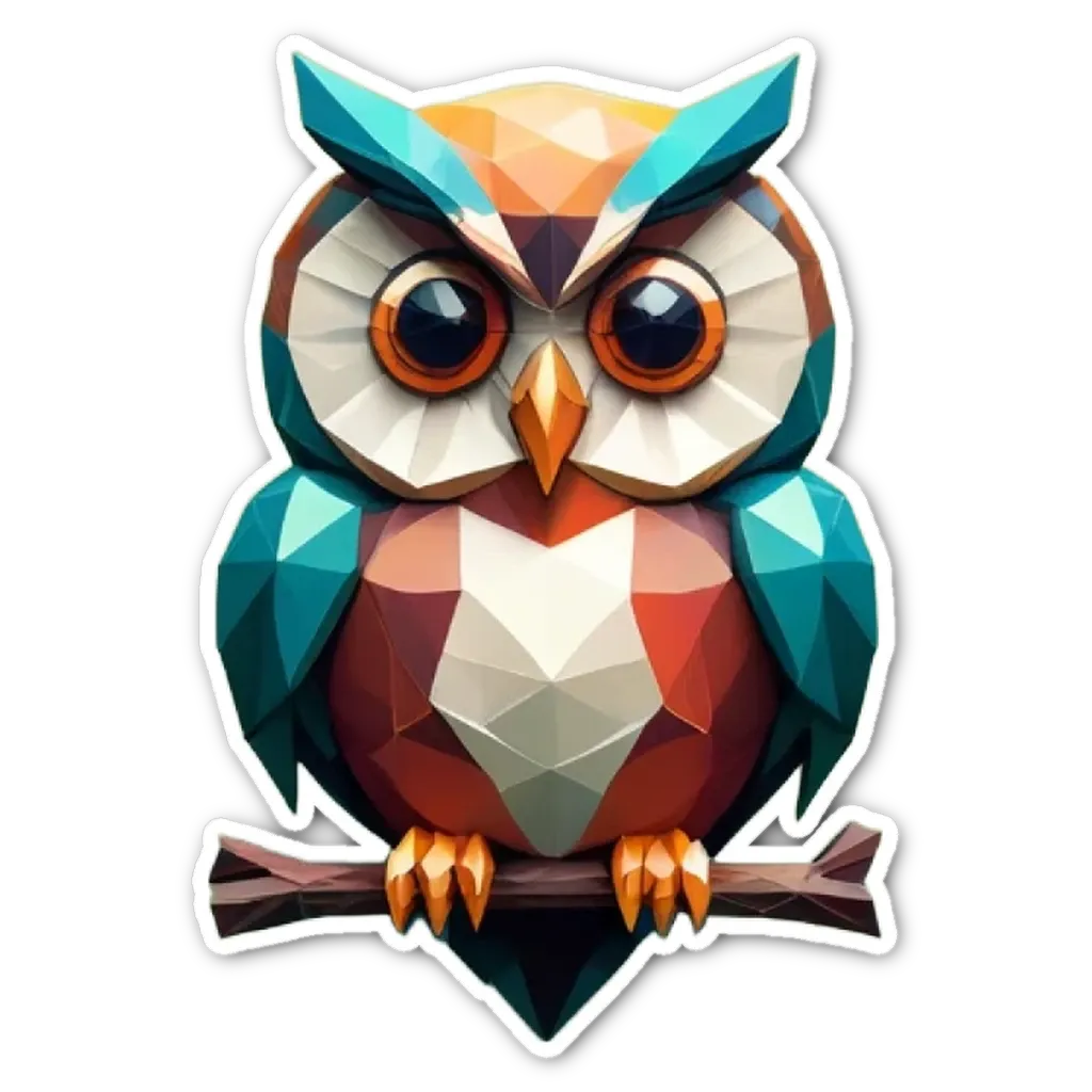 A owl sticker in a black background.