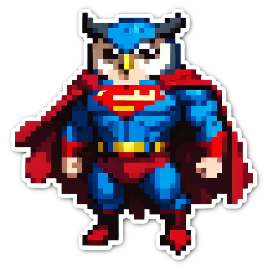 An owl with a cape and mask that is a superman.