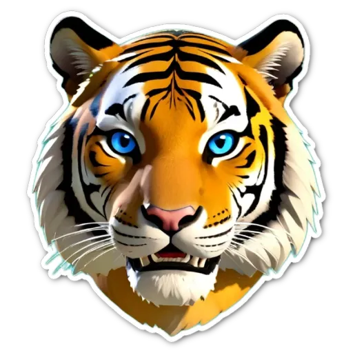 A sticker of a tiger with blue eyes.