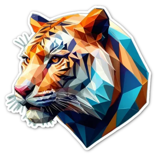 A tiger polygon sticker with a black background.