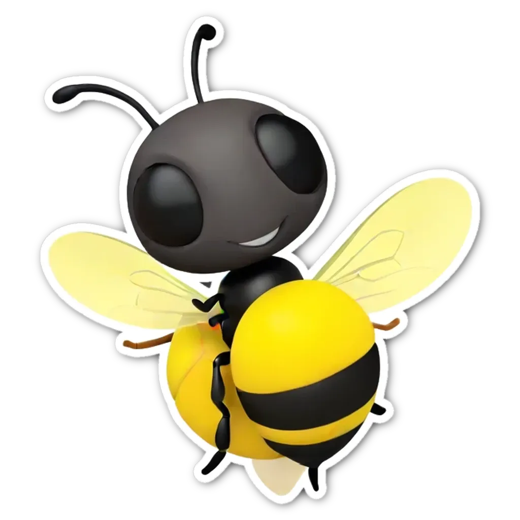 A sticker of a bee that is black and yellow.