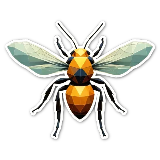 A sticker of a 3D model of a bee.