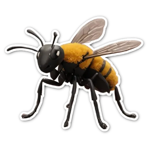 A sticker of a bee with yellow and black body and wings.