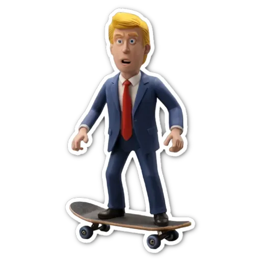 A 3D model of of a man on a skateboard wearing a suit.