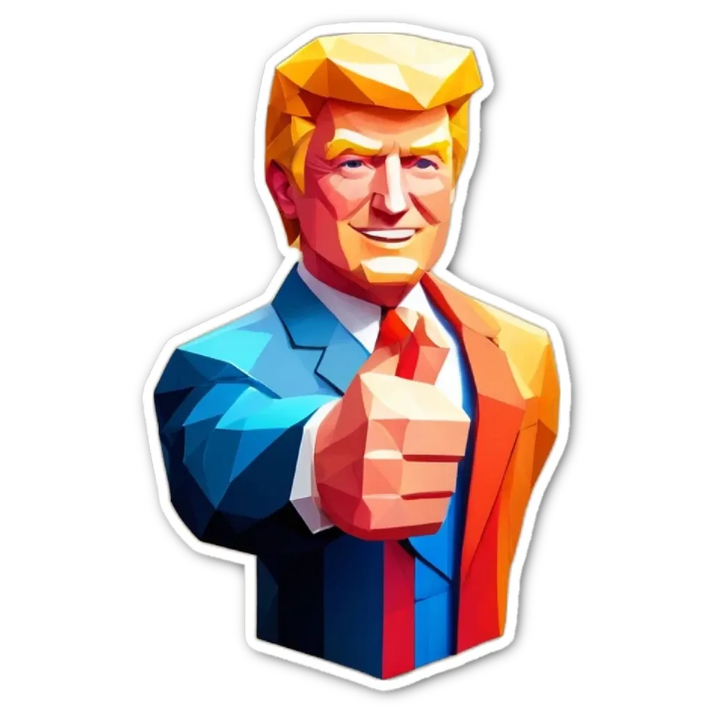 A polygonal picture of Donald Trump giving a thumbs up.