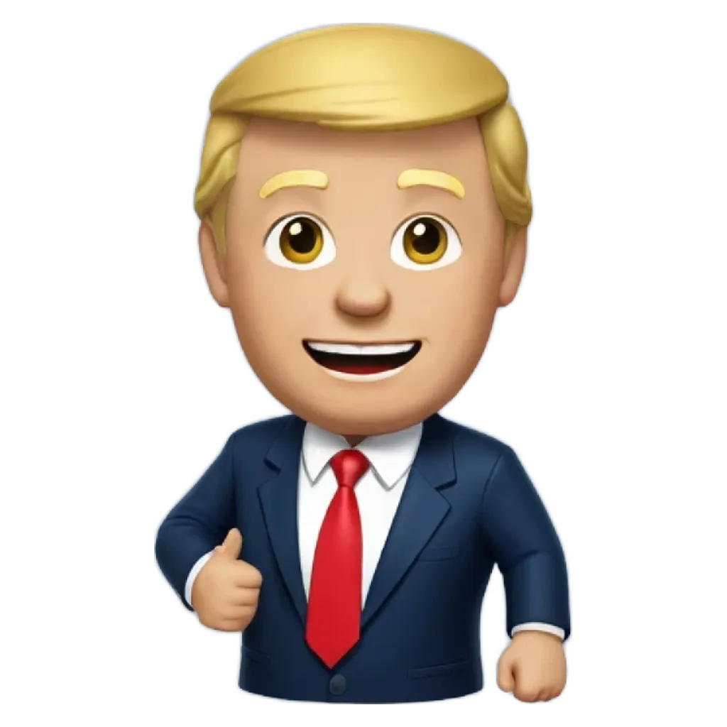 An animatedDonaldJTrump character wearing a suit and red tie.