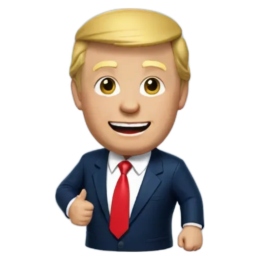 An animatedDonaldJTrump character wearing a suit and red tie.