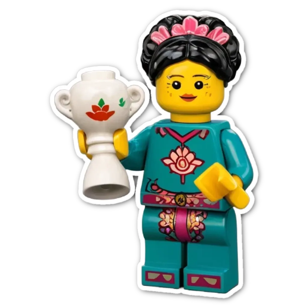 A lego girl holding a trophy is shown.