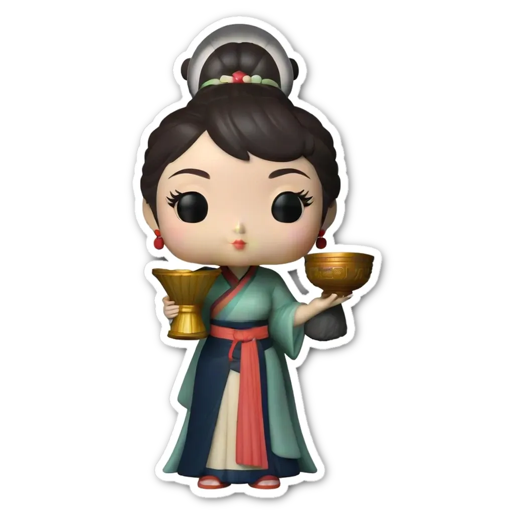 A princess with a cup is holding a golden cup.