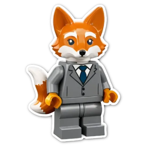 A lego toy that is dressed as a fox wearing a suit and tie.