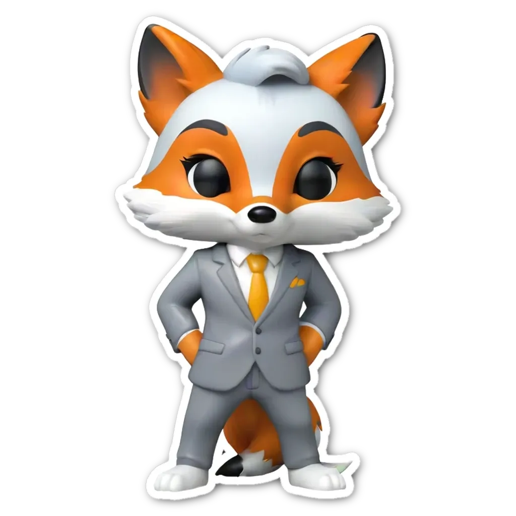 A sticker of a fox in a suit standing with his hands on his hips.