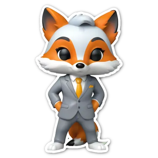 A sticker of a fox in a suit standing with his hands on his hips.