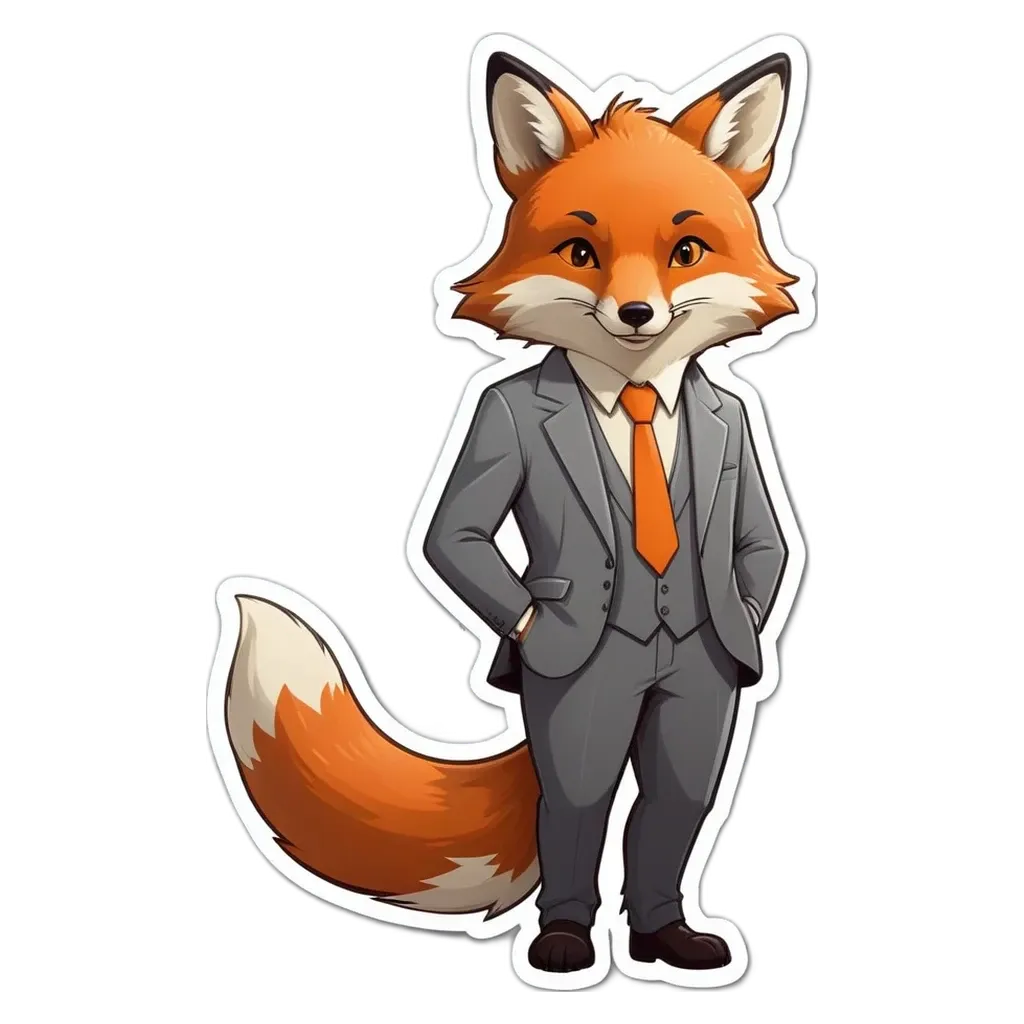 A cartoon picture of a fox wearing a suit and tie.