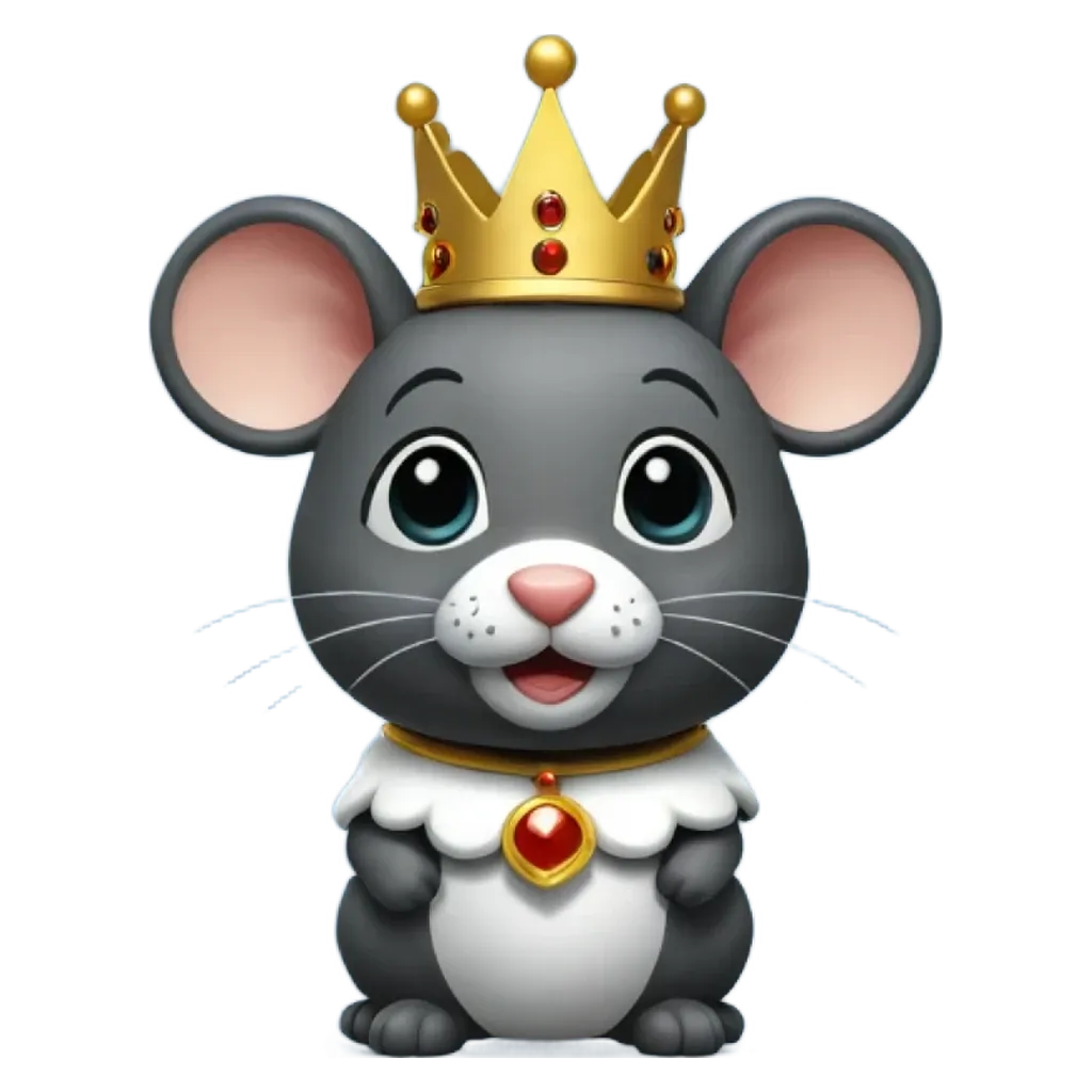 A cartoon cat with a crown is standing on a black background.