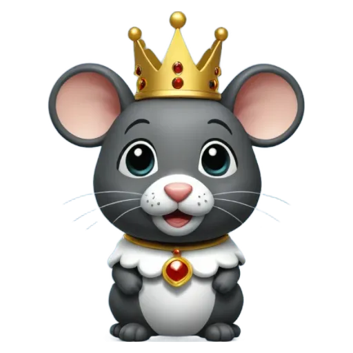 A cartoon cat with a crown is standing on a black background.