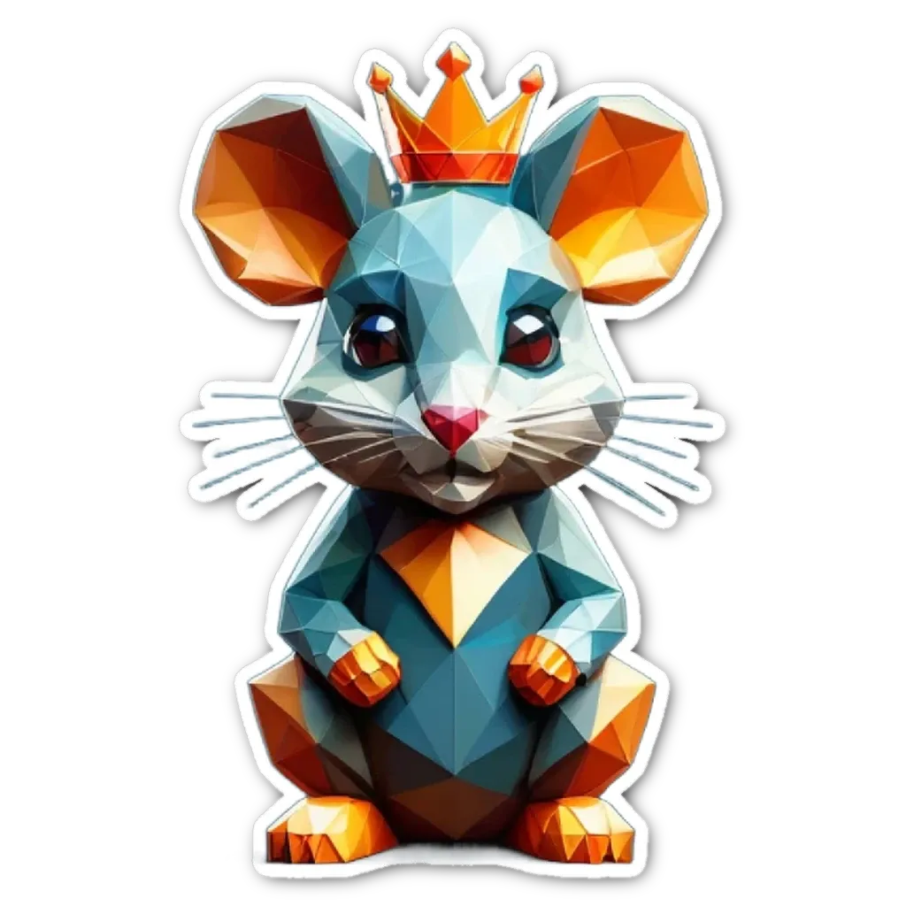 A mouse with a crown is standing on a black background.