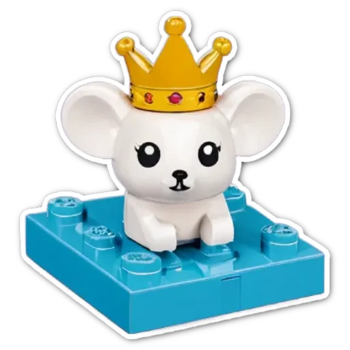 A lego toy that is in the shape of a mouse with a crown on its head.