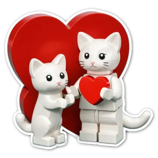 A lego cat and lego cat giving each other a heart.