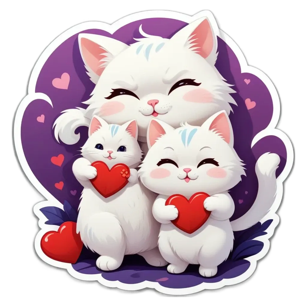 Three cats in a picture with a heart in the middle of the picture.