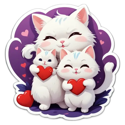 Three cats in a picture with a heart in the middle of the picture.