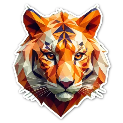 A tiger polygon sticker with a black background.