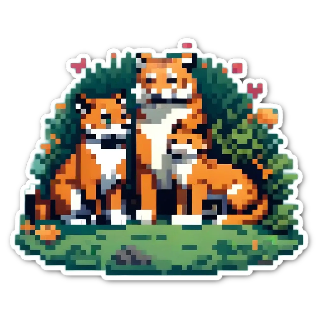 Three foxes in a field with a heart in the middle of them.