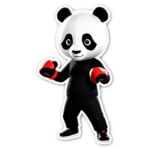 A sticker of a panda bear boxing with red gloves.