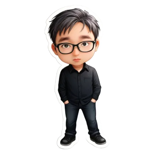 A boy wearing glasses and a black shirt.